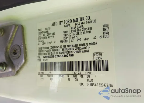 2019 Ford Transit Connect Xl z USA, uszkodzony, nr VIN NM0GS9E26K1402798